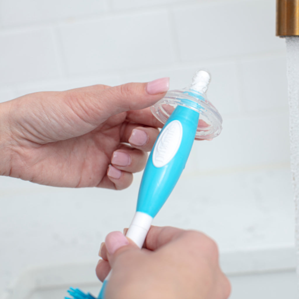 Dr. Brown's Soft Touch Baby Feeding Bottle Brush (Non-Metal, No Sponge), Blue/Pink