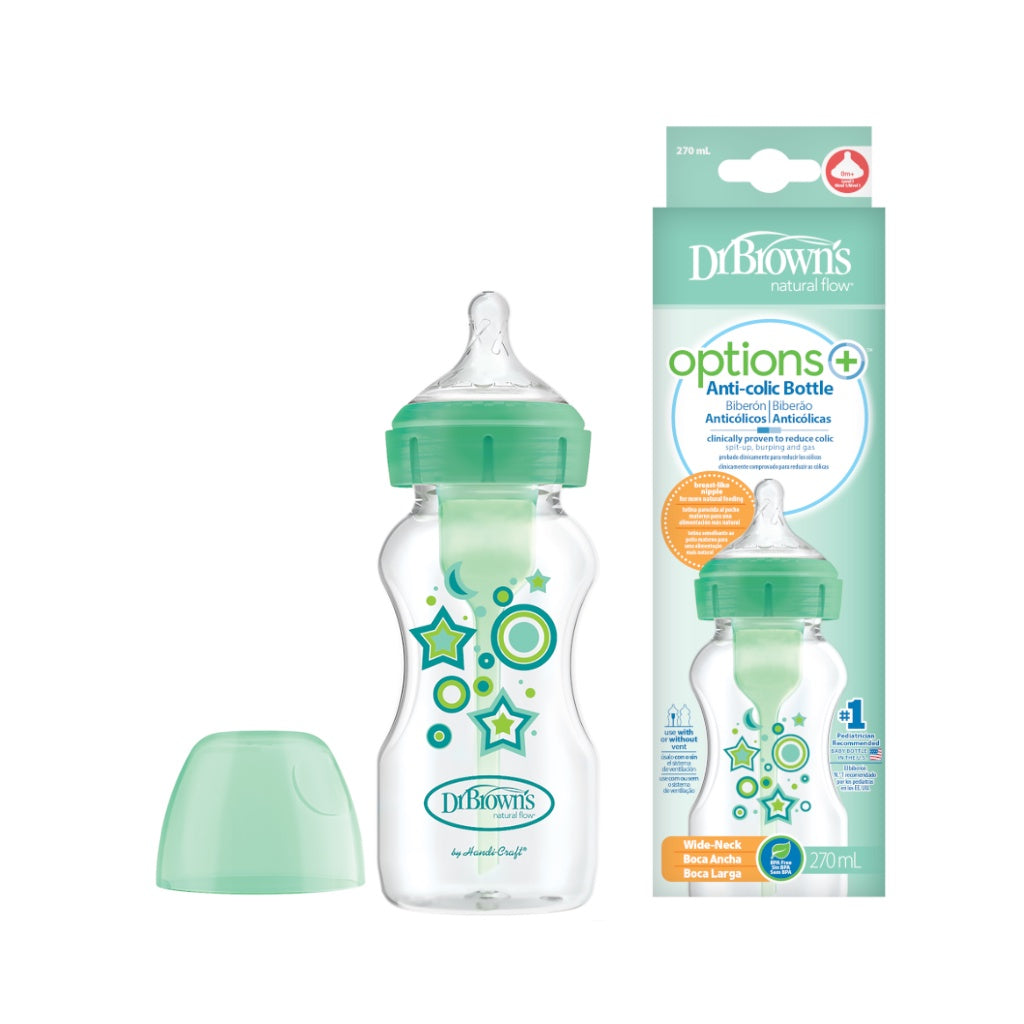 Dr. Brown’s Anti-Colic Options+ PP Wide Neck 9oz/270ml Bottle, Floral/Alphine/Star, 1 Bottle, Level 1 Teat