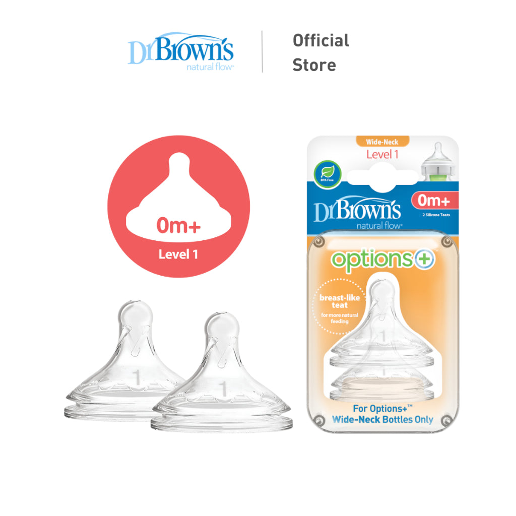Dr. Brown's Options+ Wide Neck Bottle Silicone Nipple/Teat, 2 Pieces