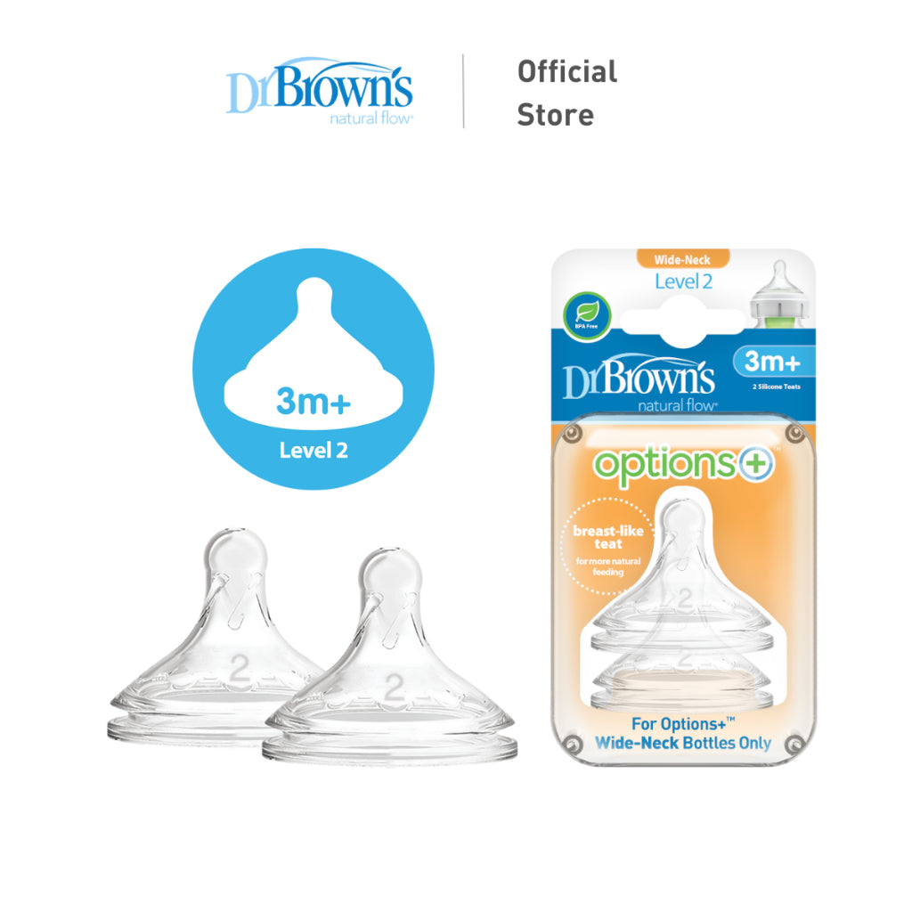 Dr. Brown's Options+ Wide Neck Bottle Silicone Nipple/Teat, 2 Pieces
