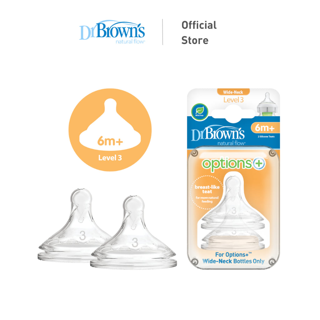 Dr. Brown's Options+ Wide Neck Bottle Silicone Nipple/Teat, 2 Pieces
