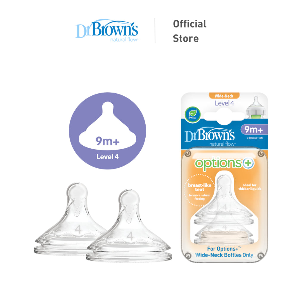 Dr. Brown's Options+ Wide Neck Bottle Silicone Nipple/Teat, 2 Pieces
