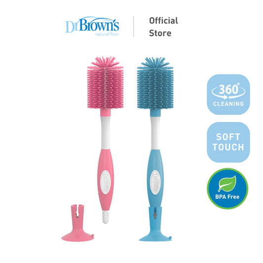 Dr. Brown's Soft Touch Baby Feeding Bottle Brush (Non-Metal, No Sponge), Blue/Pink