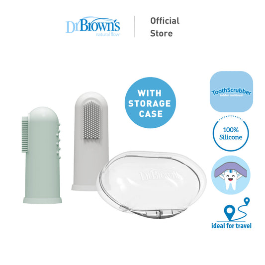 Dr. Brown's Super Soft Silicon Finger Toothbrush with Case for Toddlers, Clear/Grey/Light Green