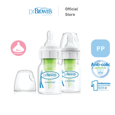 Dr. Brown's Anti-Colic Newborn Options+ PP Narrow Neck 2oz/60ml Bottle, 2 Bottles, Preemie Teat