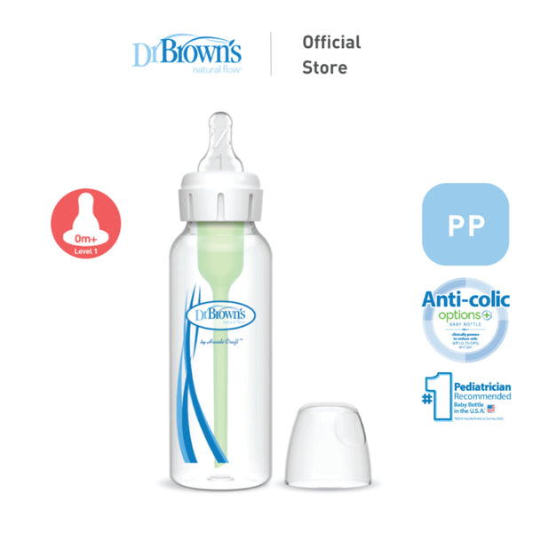 Dr. Brown’s Anti-Colic Options+ PP Narrow Neck 8oz/250ml Bottle, 1 Bottle, Level 1 Teat
