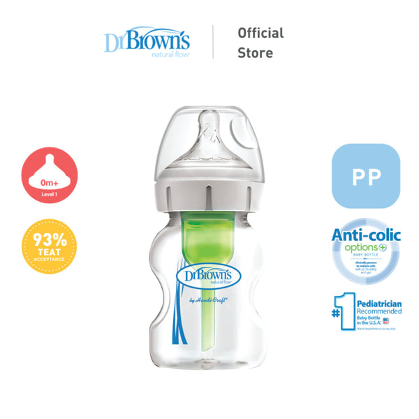 Dr. Brown's Anti-Colic Newborn Options+ PP Wide Neck 5oz/150ml Bottle, 1 Bottle, Level 1 Teat