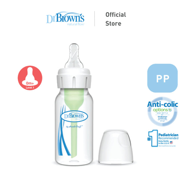 Dr. Brown’s Anti-Colic Newborn Options+ PP Narrow Neck 4oz/120ml Bottle, 1 Bottle, Level 1 Teat