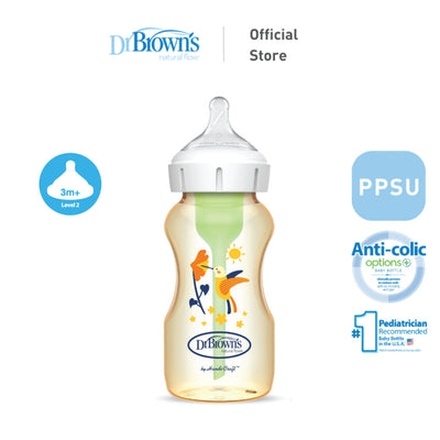 Dr. Brown’s Anti-Colic Options+ PPSU Wide Neck 9oz/270ml Bottle, 1 Bottle, Level 2 Teat