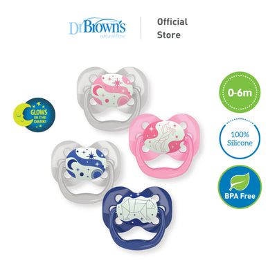 Dr. Brown's Advantage™ Glow in the Dark Pacifiers, Stage 1 for 0-6months, Pink/Blue, 2 Pieces