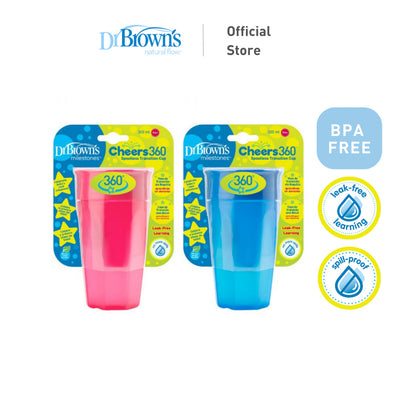 Dr. Brown's Cheers 360™ Baby Toddler Feeding Cup, 10oz/300ml, Pink/Blue, 1 Pack