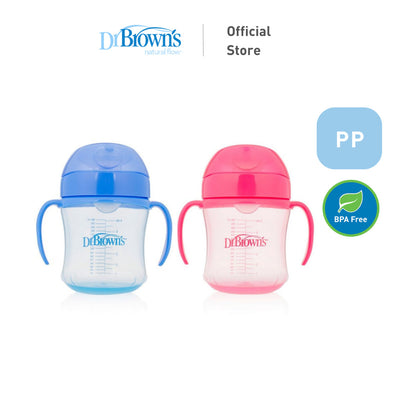 Dr. Brown's Soft-Spout Transition Baby Toddler Cup W/ Handles, 6oz/180ml, Blue/Green/Pink