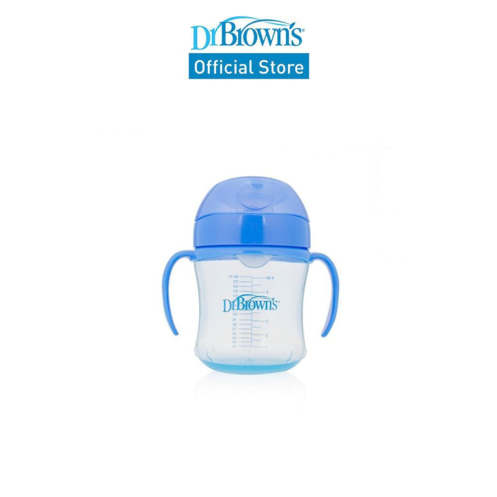 Dr. Brown's Soft-Spout Transition Baby Toddler Cup W/ Handles, 6oz/180ml, Blue/Green/Pink