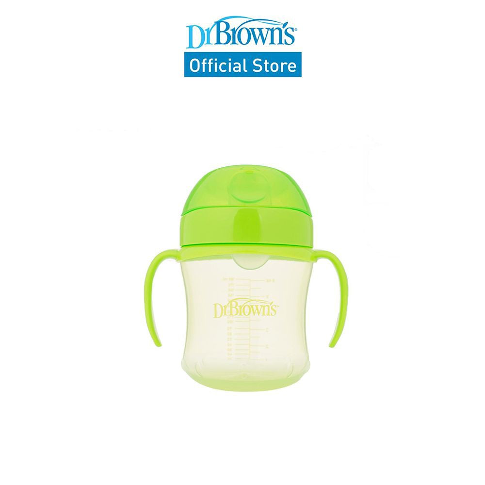 Dr. Brown's Soft-Spout Transition Baby Toddler Cup W/ Handles, 6oz/180ml, Blue/Green/Pink