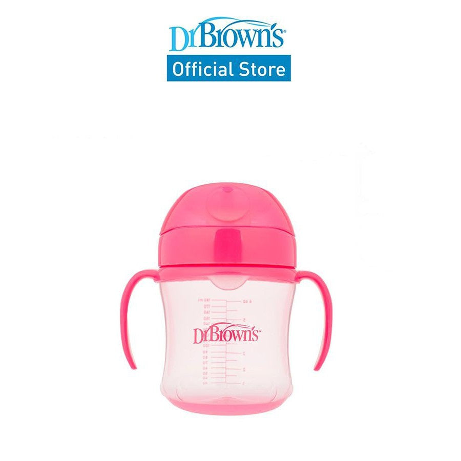 Dr. Brown's Soft-Spout Transition Baby Toddler Cup W/ Handles, 6oz/180ml, Blue/Green/Pink