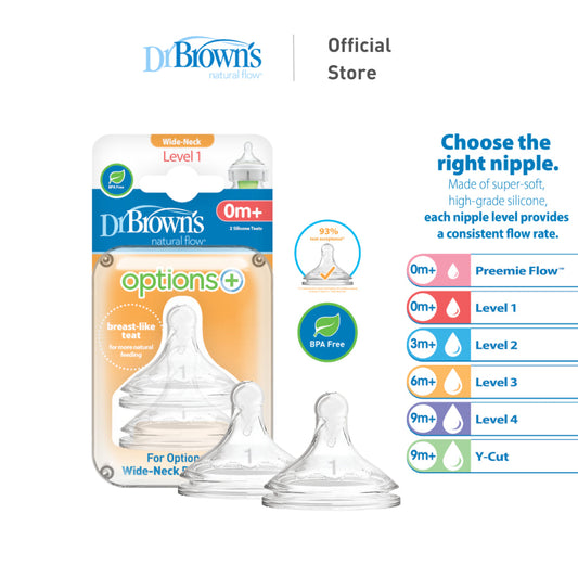 Dr. Brown's Options+ Wide Neck Bottle Silicone Nipple/Teat, 2 Pieces