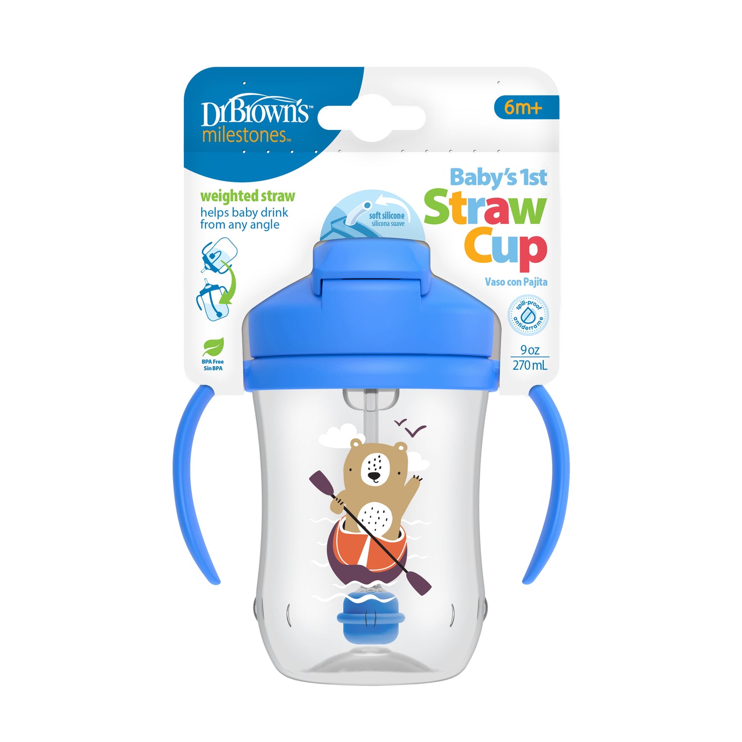 Dr. Brown's First Straw Baby Toddler Drinking Cup 9oz/270ml, Pink/Blue
