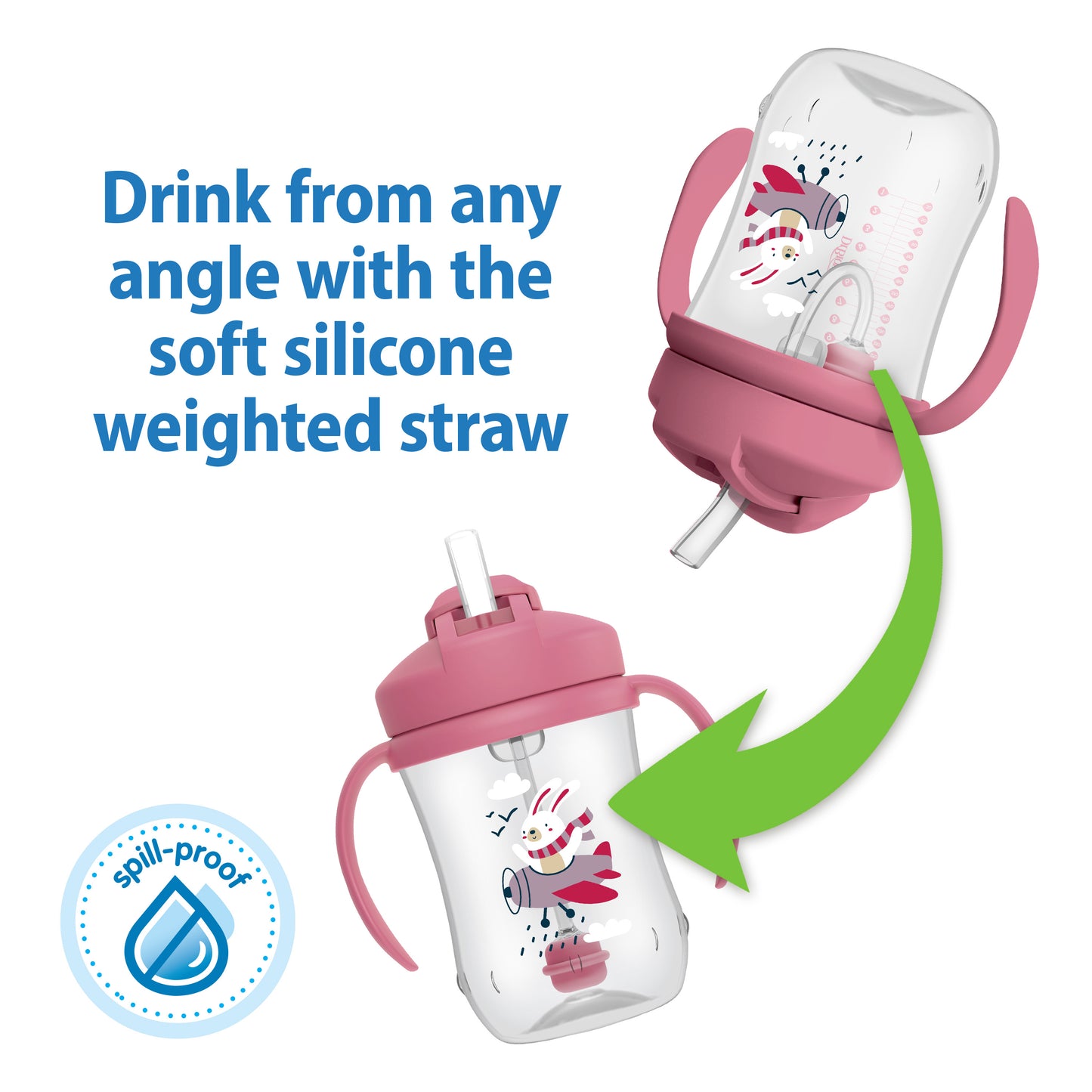 Dr. Brown's First Straw Baby Toddler Drinking Cup 9oz/270ml, Pink/Blue