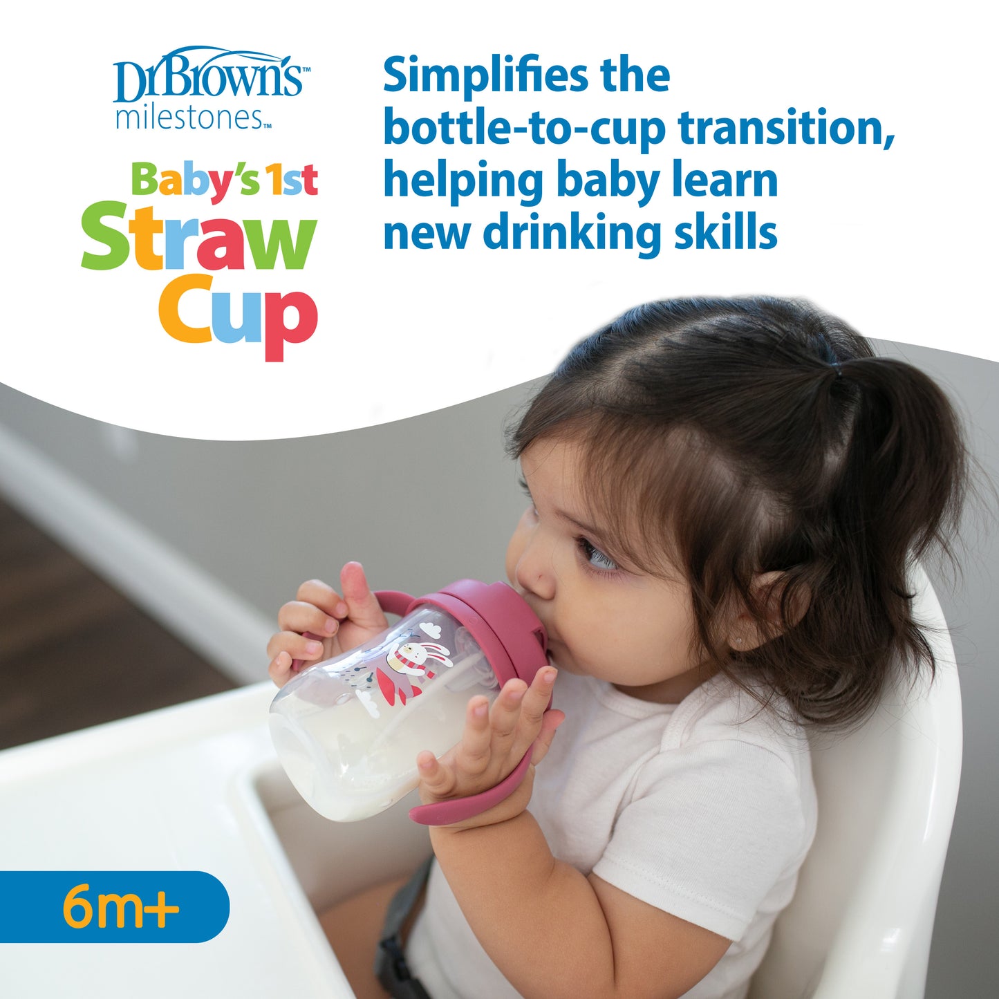 Dr. Brown's First Straw Baby Toddler Drinking Cup 9oz/270ml, Pink/Blue
