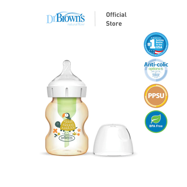 Dr. Brown’s Anti-Colic Newborn Options+ PPSU Wide Neck 5oz/150ml Bottle, 1 Bottle, Level 1 Teat